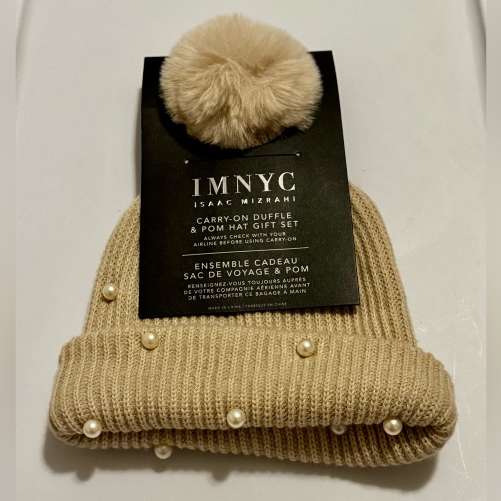 Isaac Mizrahi Tan Pom Beanie with Pearls